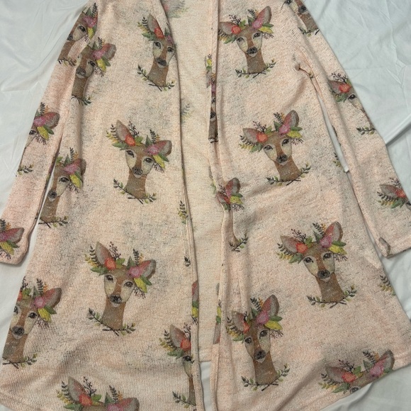 Judith March Women's Floral Deer Print Cardigan Sweater S Boho Pockets - Picture 2 of 14